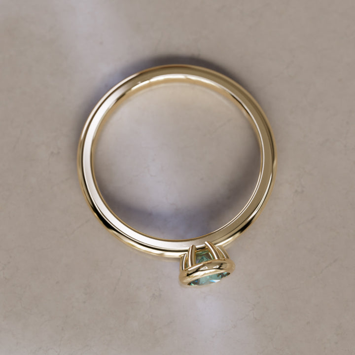 Taiga Teal Sapphire Solitaire Dainty Modern Unique Bezel Engagement Ring By Valley Rose