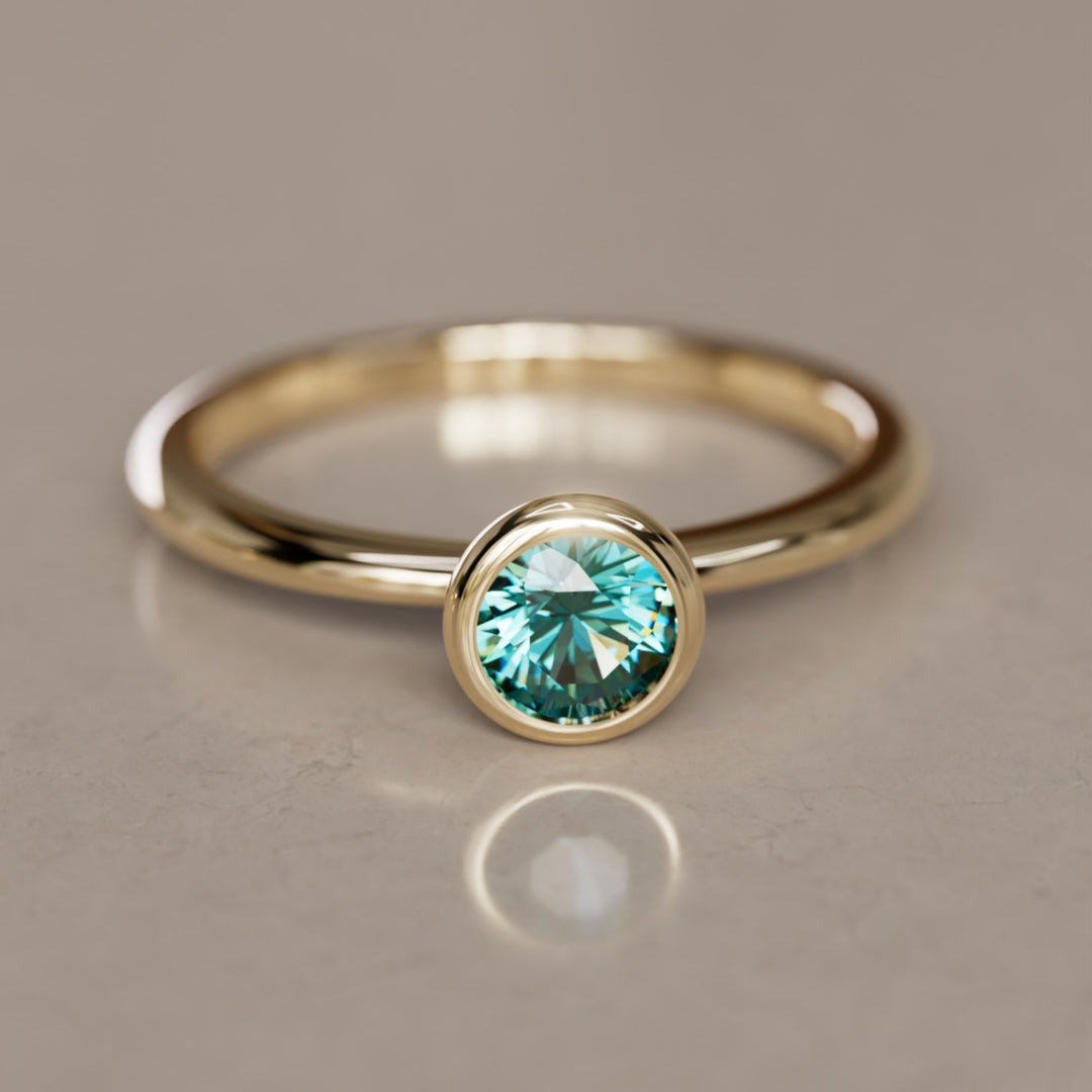 Taiga Teal Sapphire Solitaire Dainty Modern Unique Bezel Engagement Ring By Valley Rose