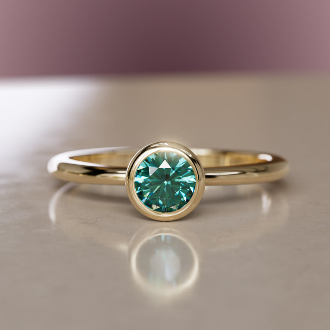 Taiga Teal Sapphire Solitaire Dainty Modern Unique Bezel Engagement Ring By Valley Rose
