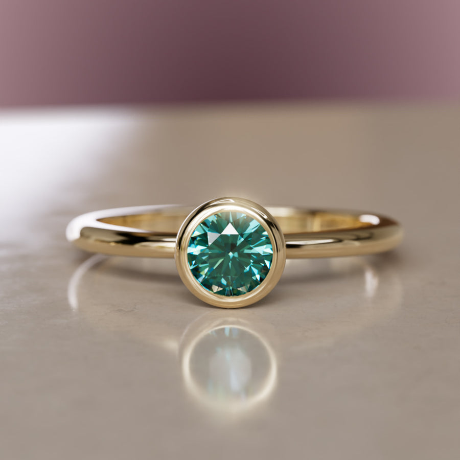 Taiga Teal Sapphire Solitaire Dainty Modern Unique Bezel Engagement Ring By Valley Rose