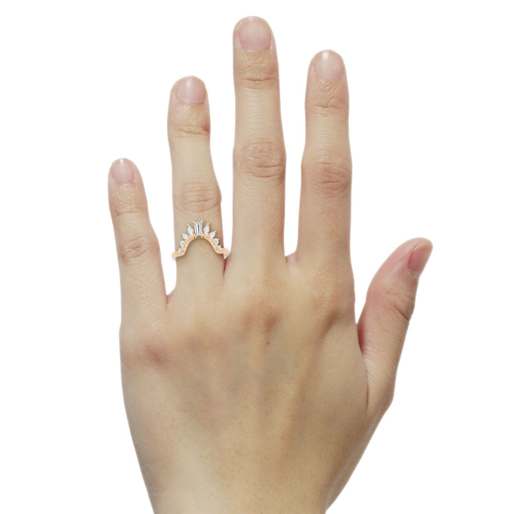 Tapered Baguette and Marquise Diamond Crown Ring - Stacked Ethical Wedding Ring By Valley Rose