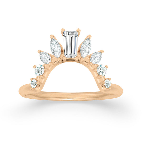 Tapered Baguette and Marquise Diamond Crown Ring - Stacked Ethical Wedding Ring By Valley Rose