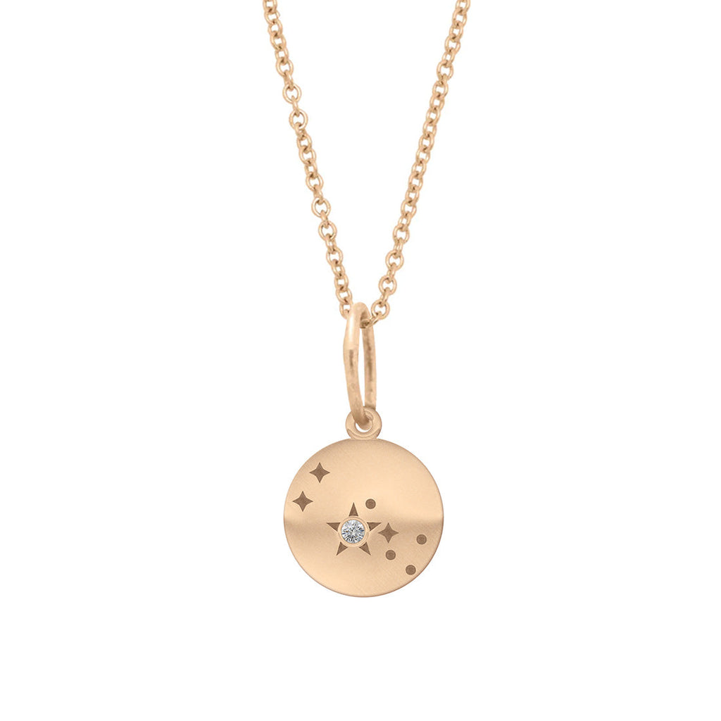 Taurus Zodiac Astrology Charm - Diamond Gold Constellation Coin Pendant Lab Diamond By Valley Rose Ethical Jewelry