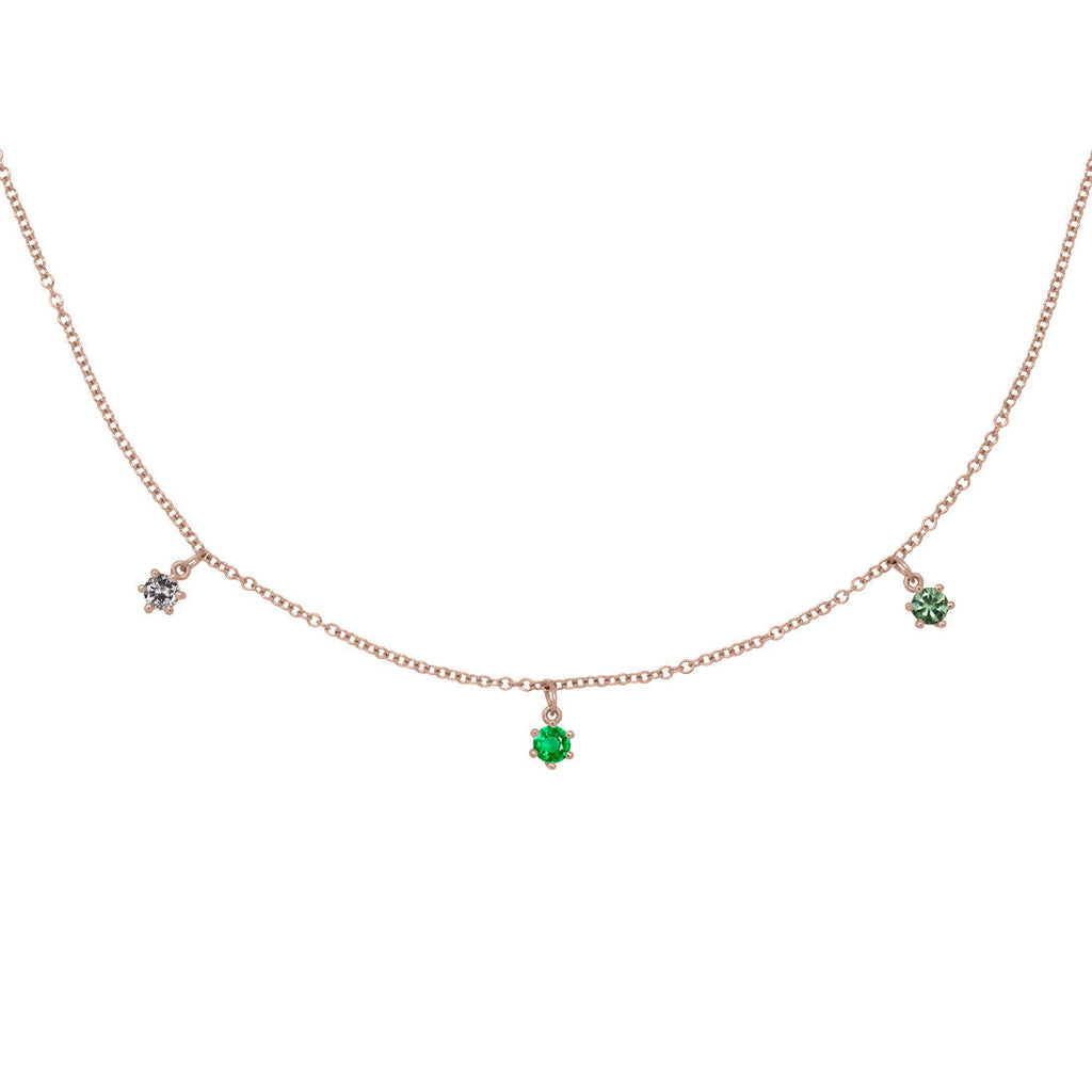 Taurus Zodiac Gold Fringe Necklace with Emerald, Sapphire & Diamond 16