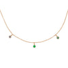 Taurus Zodiac Gold Fringe Necklace with Emerald, Sapphire & Diamond 16" Chain By Valley Rose Ethical Jewelry