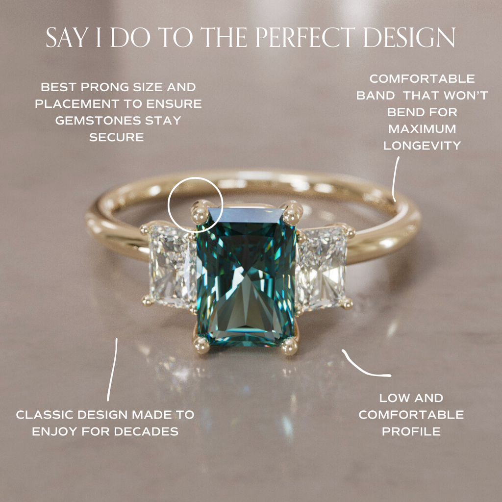 Teal Sapphire and Diamond Engagement Ring, Radiant Cut Three Stone By Valley Rose