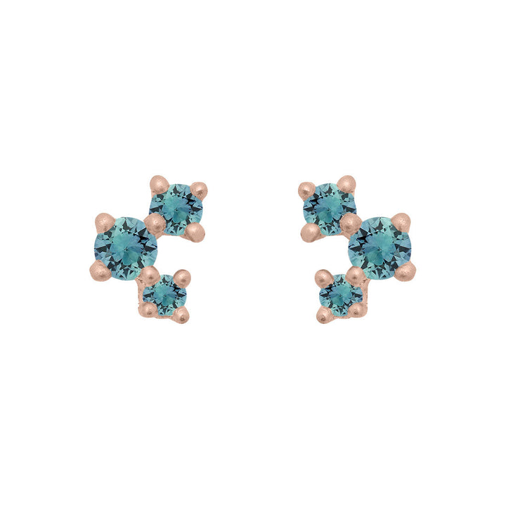 Teal Sapphire and Gold Cluster Earrings - Unique Celestial Three Stone Studs By Valley Rose