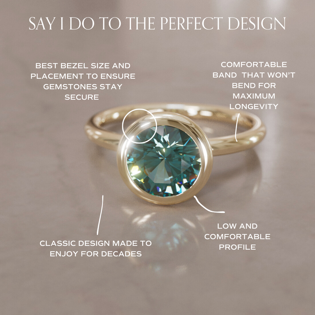 Teal Sapphire Engagement Ring, Bezel Round Cut Solitaire By Valley Rose