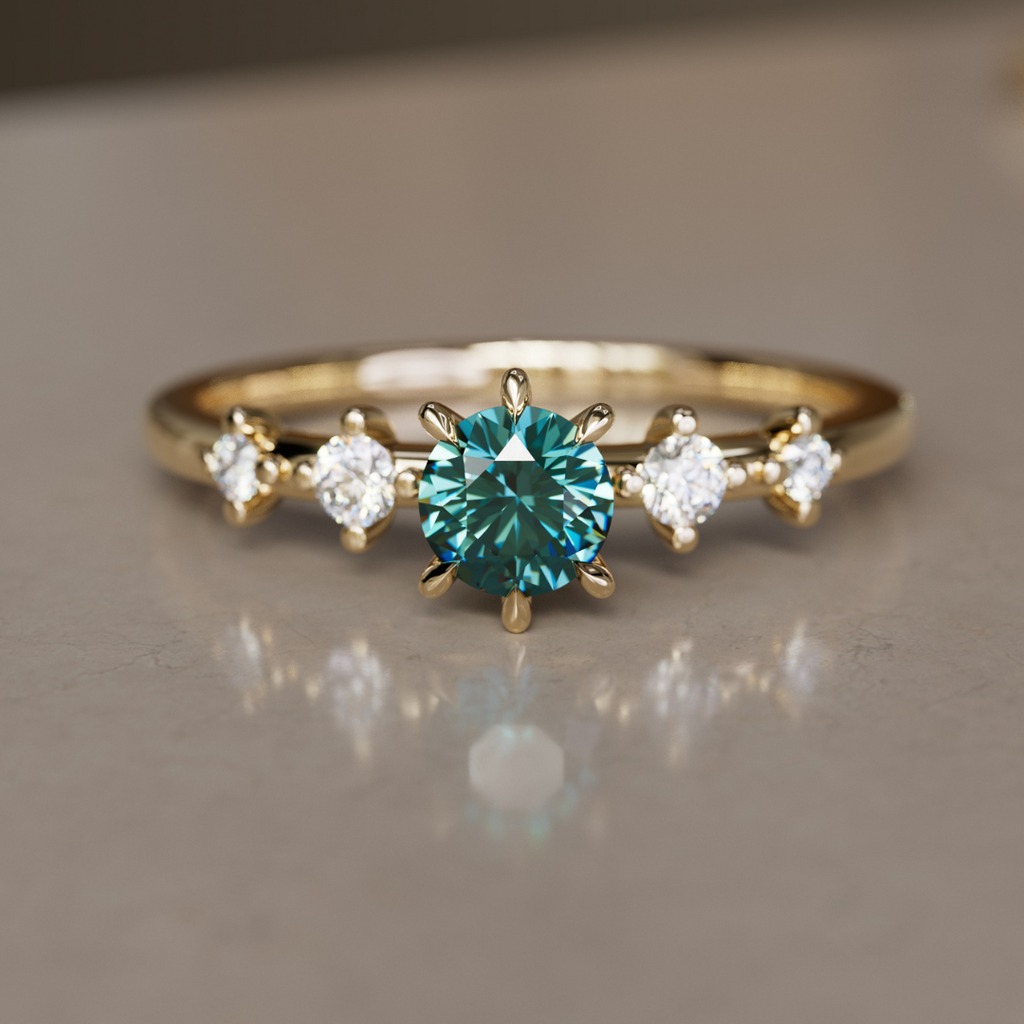 Teal Sapphire Engagement Ring Five Stone By Valley Rose