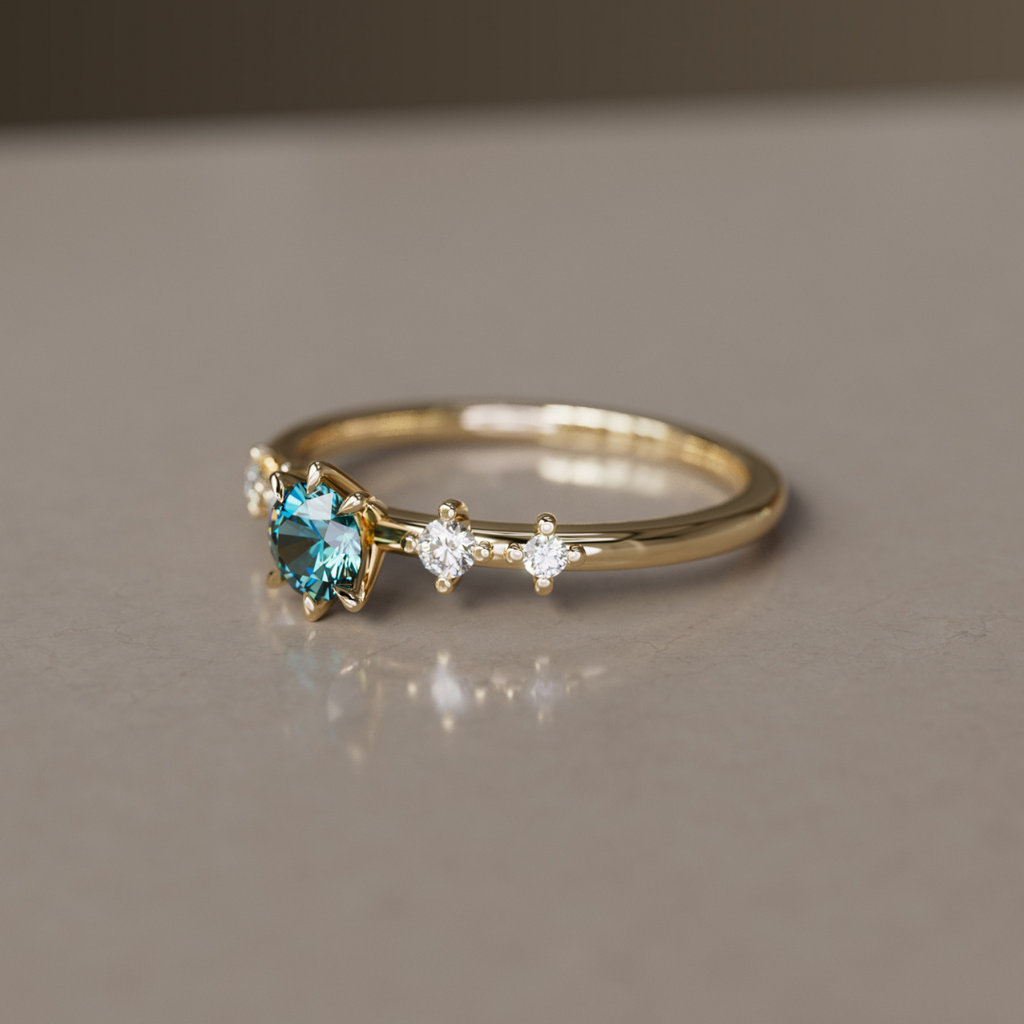 Teal Sapphire Engagement Ring Five Stone By Valley Rose