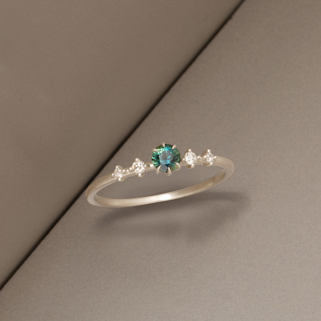 Teal Sapphire Engagement Ring Five Stone By Valley Rose