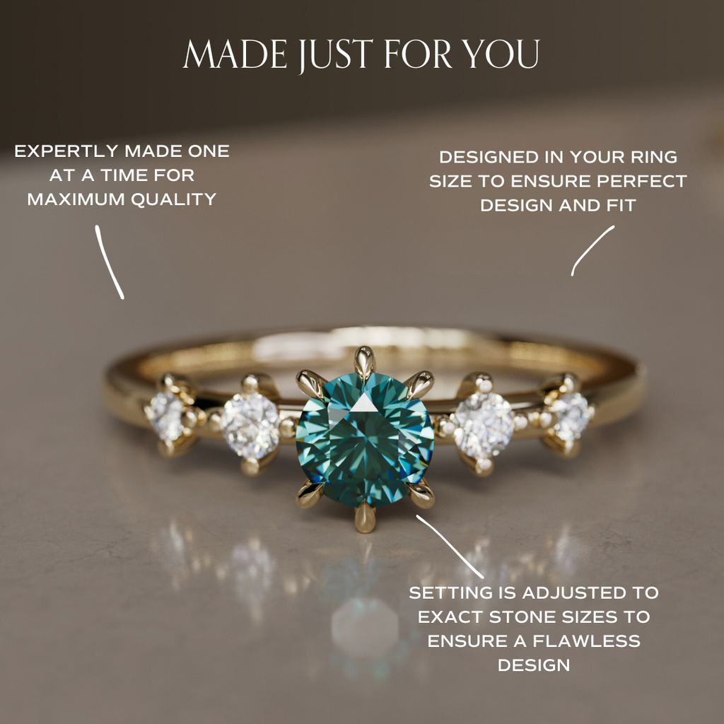 Teal Sapphire Engagement Ring Five Stone By Valley Rose