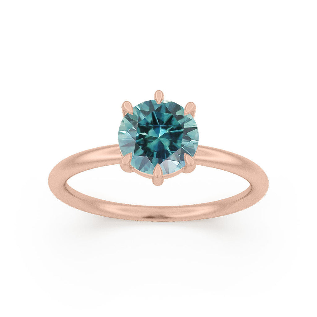 Teal Sapphire Engagement Ring, Round Cut Solitaire By Valley Rose