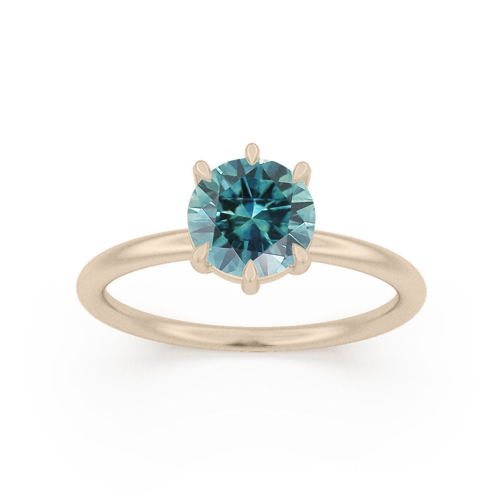 Teal Sapphire Engagement Ring, Round Cut Solitaire By Valley Rose