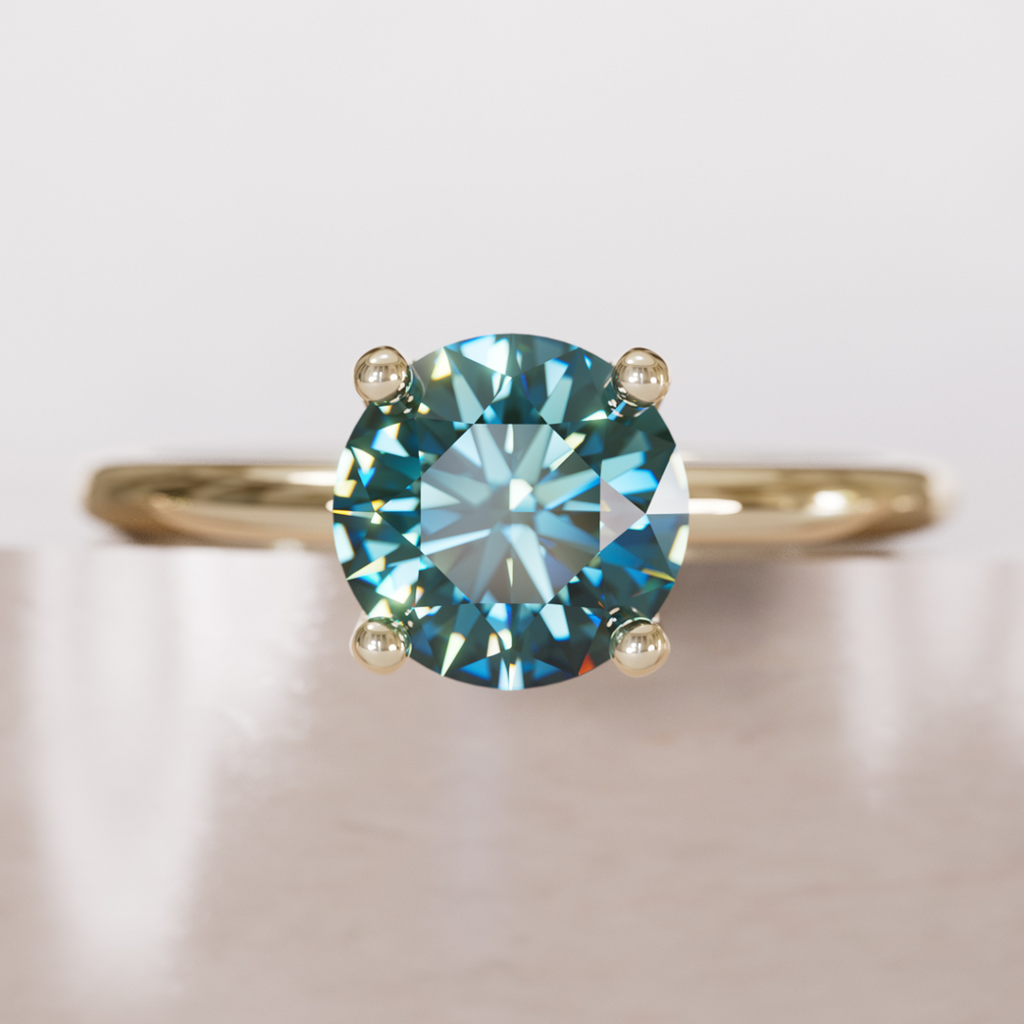 Teal Sapphire Engagement Ring, Round Cut Solitaire By Valley Rose