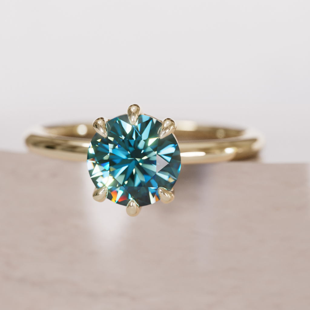 Teal Sapphire Engagement Ring, Round Cut Solitaire By Valley Rose