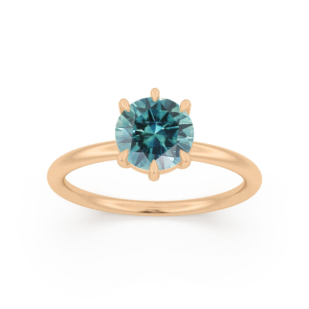 Teal Sapphire Engagement Ring, Round Cut Solitaire By Valley Rose