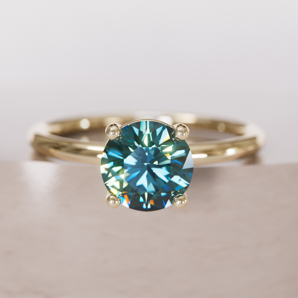 Teal Sapphire Engagement Ring, Round Cut Solitaire By Valley Rose