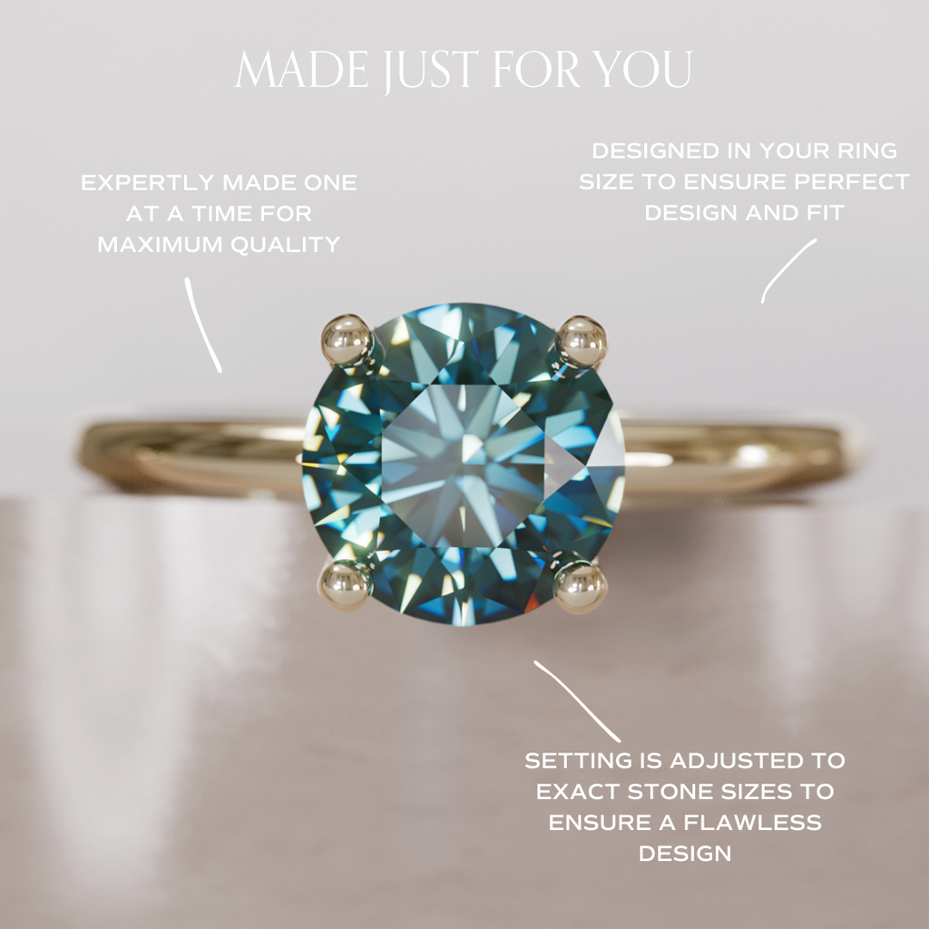 Teal Sapphire Engagement Ring, Round Cut Solitaire By Valley Rose