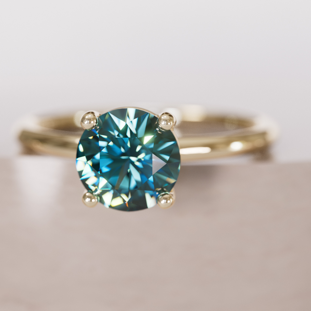 Teal Sapphire Engagement Ring, Round Cut Solitaire By Valley Rose