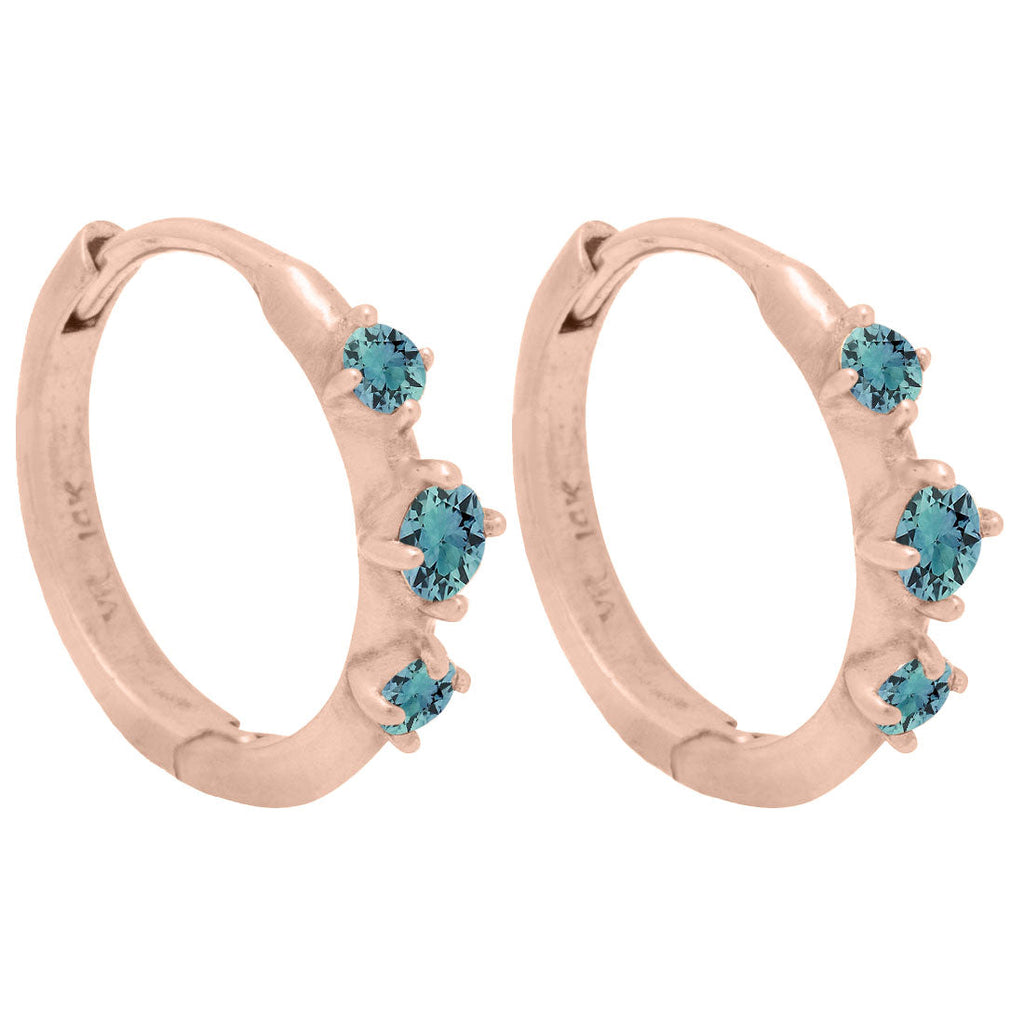 Teal Sapphire Gold Clicker Hoops, Orion's Belt Constellation By Valley Rose