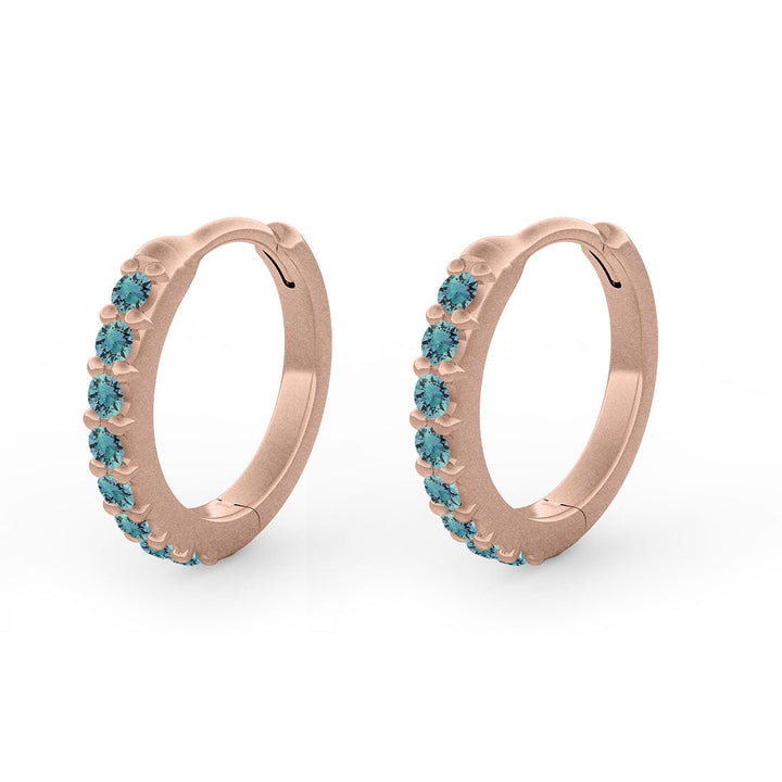 Teal Sapphire Mini Clicker Huggie Gold Hoops By Valley Rose