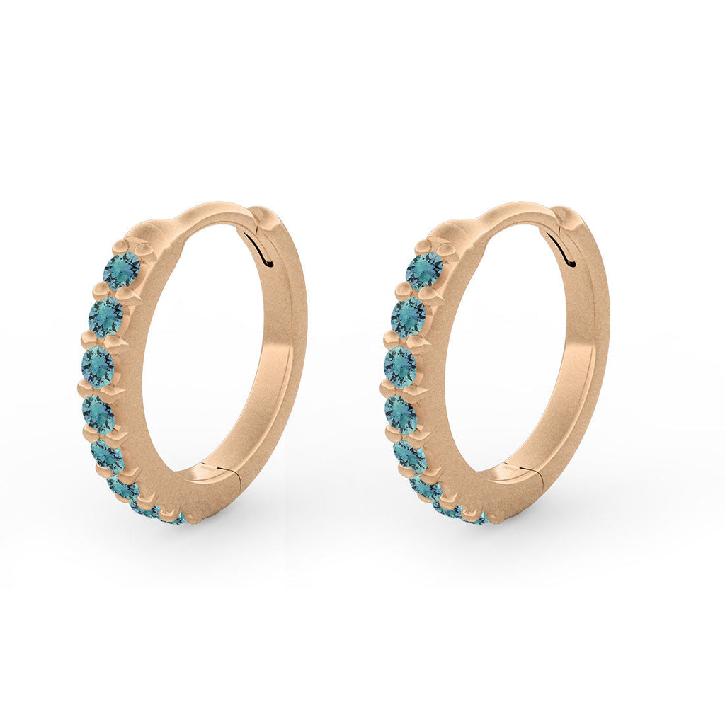 Teal Sapphire Mini Clicker Huggie Gold Hoops By Valley Rose