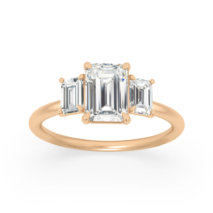 Three Stone Emerald Cut Lab Diamond Engagement Ring By Valley Rose