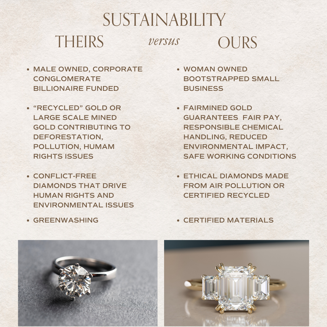 Three Stone Emerald Cut Lab Diamond Engagement Ring By Valley Rose