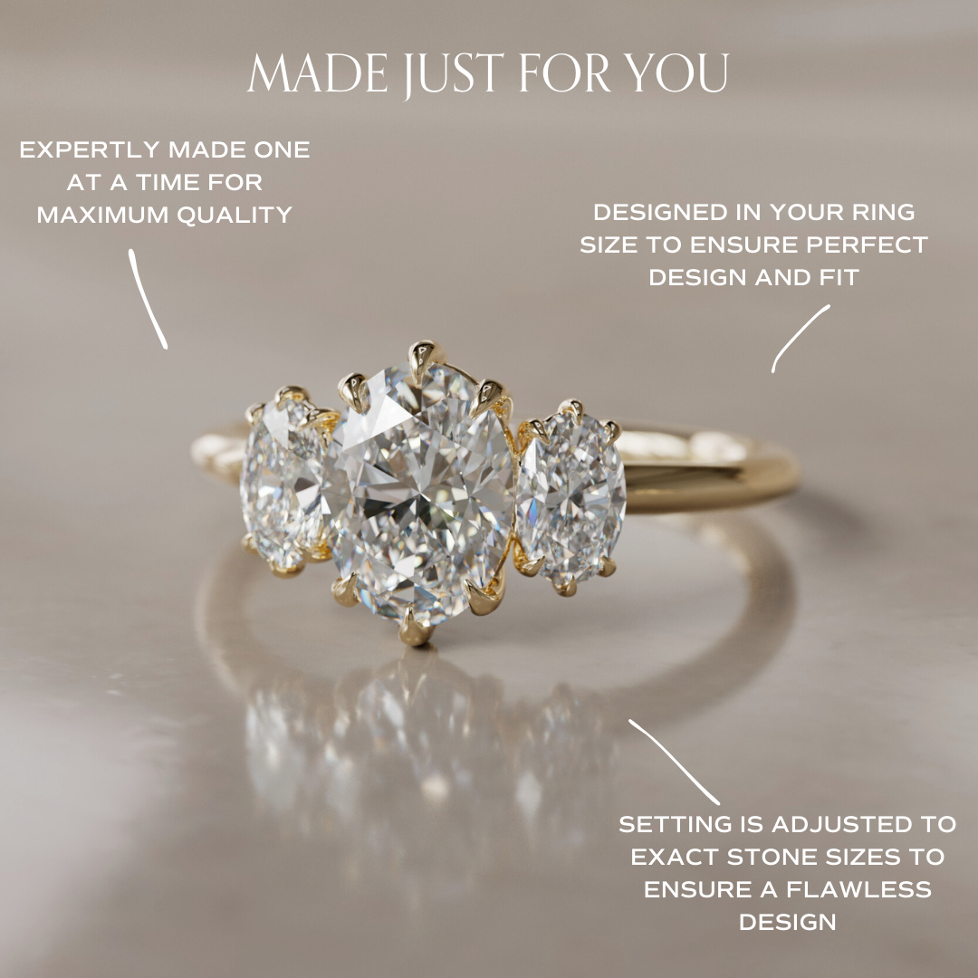 Three Stone Oval Lab Created Diamond Ethical Engagement Ring By Valley Rose