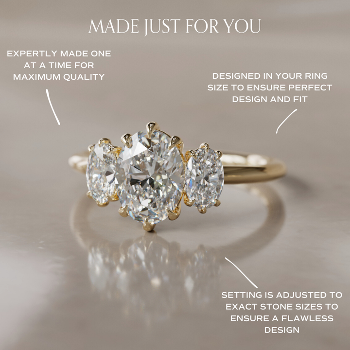 Three Stone Oval Lab Created Diamond Ethical Engagement Ring By Valley Rose