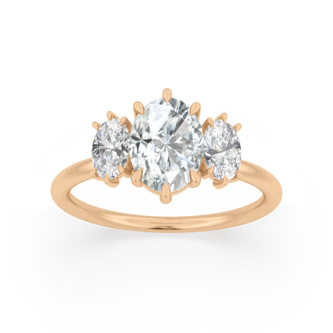 Three Stone Oval Lab Created Diamond Ethical Engagement Ring By Valley Rose