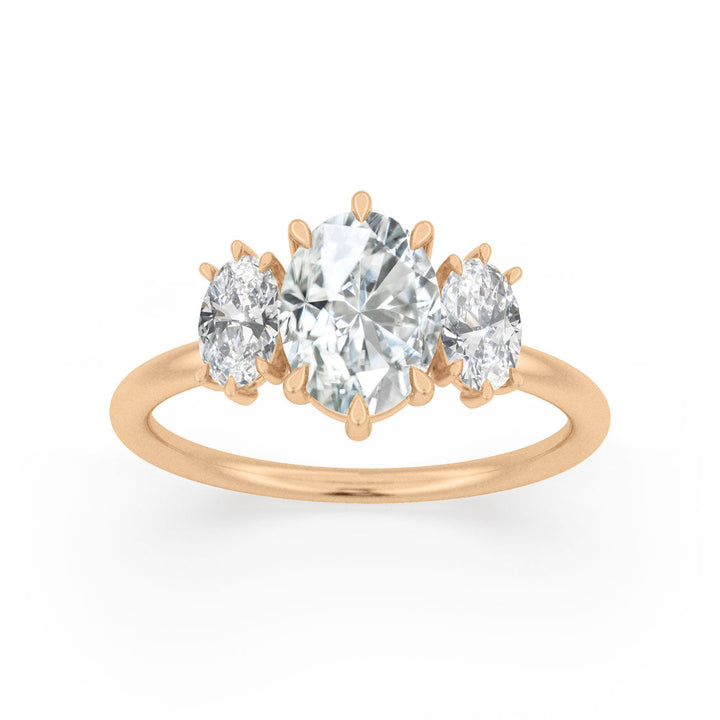 Three Stone Oval Lab Created Diamond Ethical Engagement Ring By Valley Rose