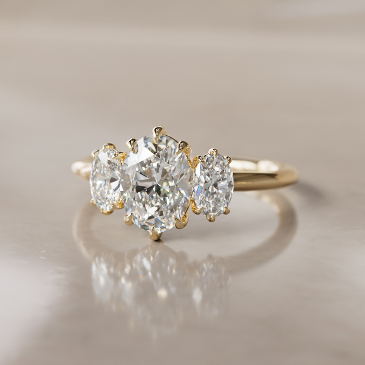 Three Stone Oval Lab Created Diamond Ethical Engagement Ring By Valley Rose