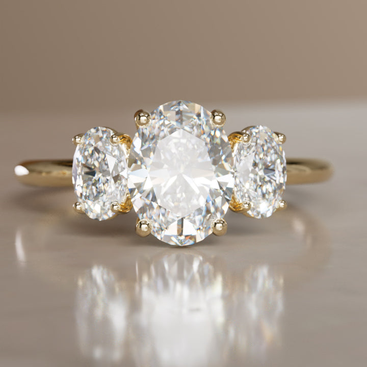 Three Stone Oval Lab Created Diamond Ethical Engagement Ring By Valley Rose