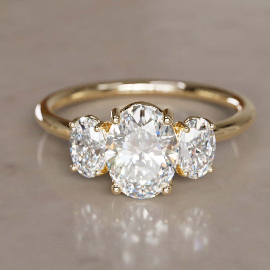 Three Stone Oval Lab Created Diamond Ethical Engagement Ring By Valley Rose