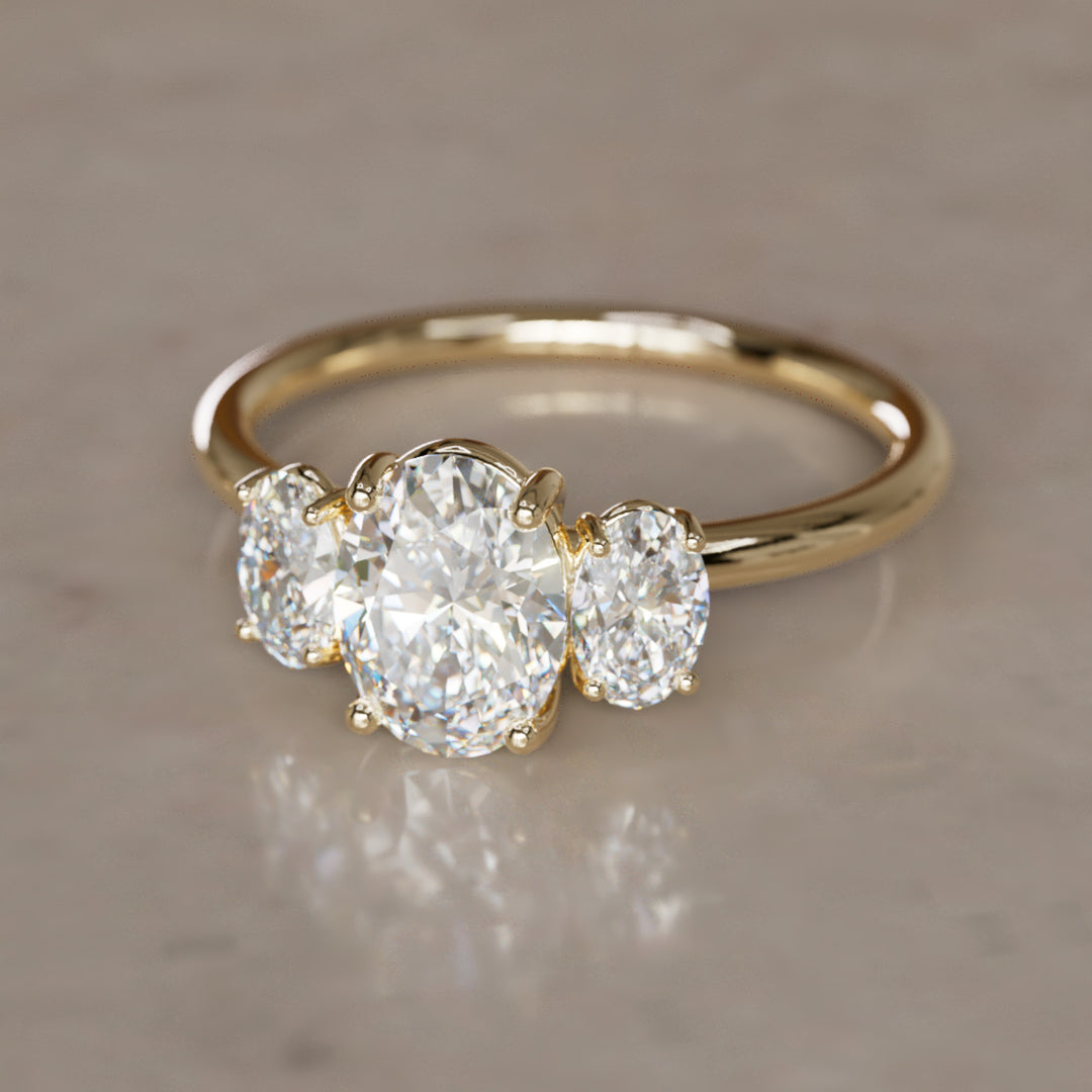 Three Stone Oval Lab Created Diamond Ethical Engagement Ring By Valley Rose