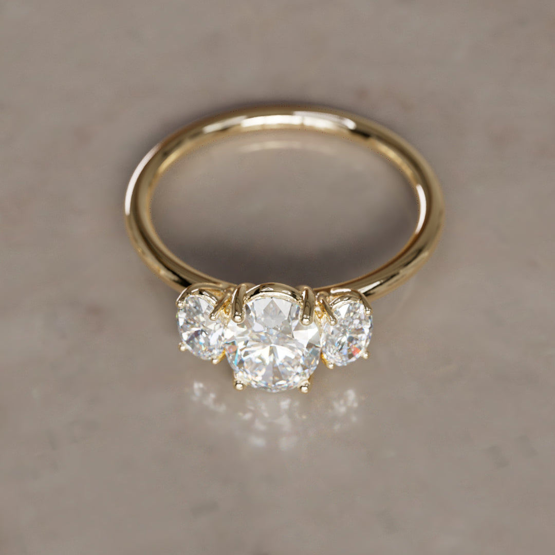 Three Stone Oval Lab Created Diamond Ethical Engagement Ring By Valley Rose