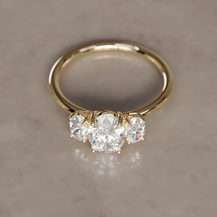 Three Stone Oval Lab Created Diamond Ethical Engagement Ring By Valley Rose