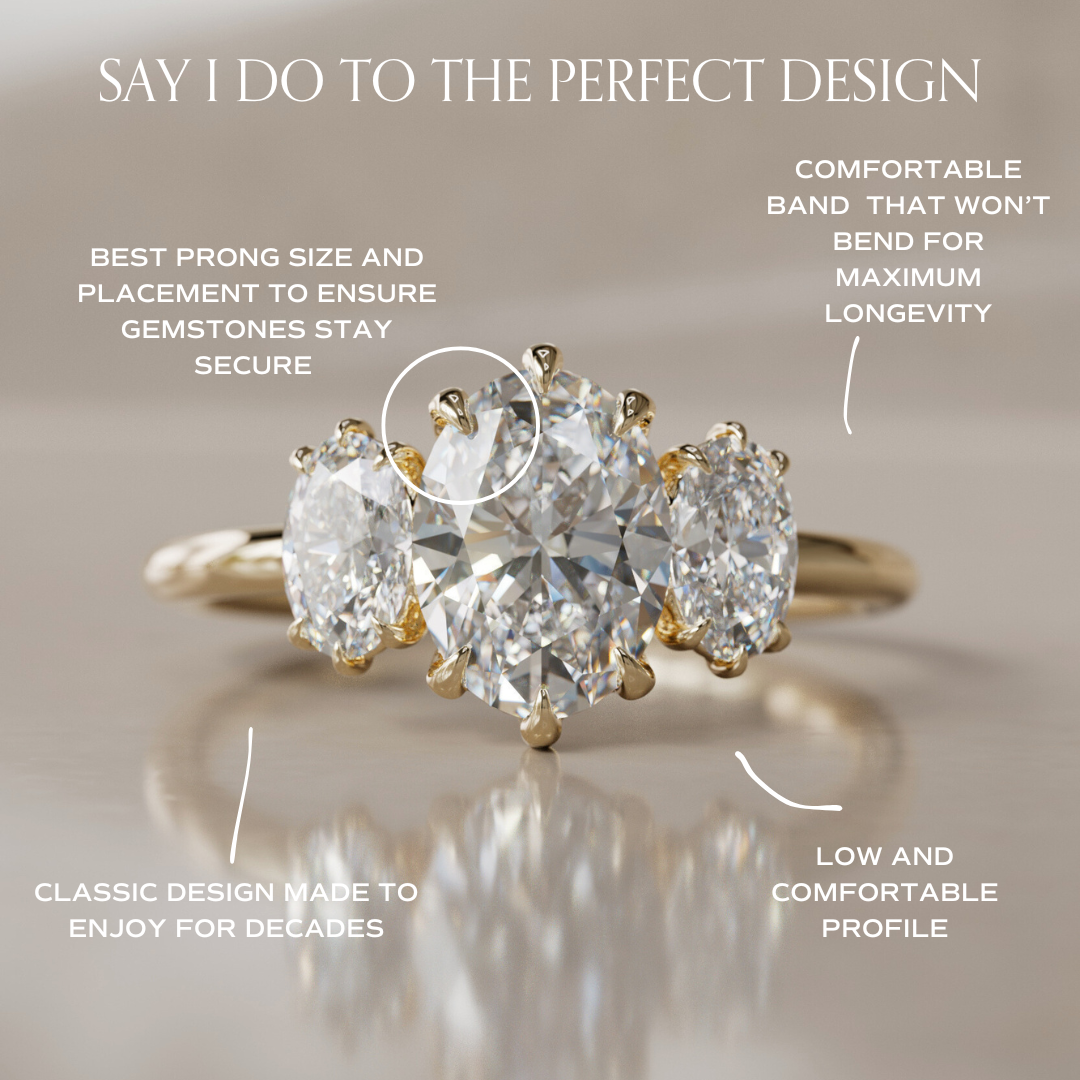 Three Stone Oval Lab Created Diamond Ethical Engagement Ring By Valley Rose