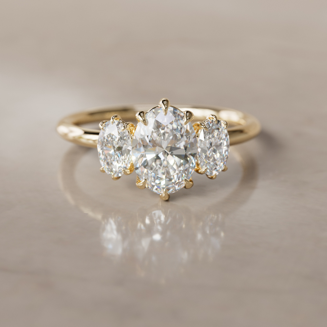 Three Stone Oval Lab Created Diamond Ethical Engagement Ring By Valley Rose