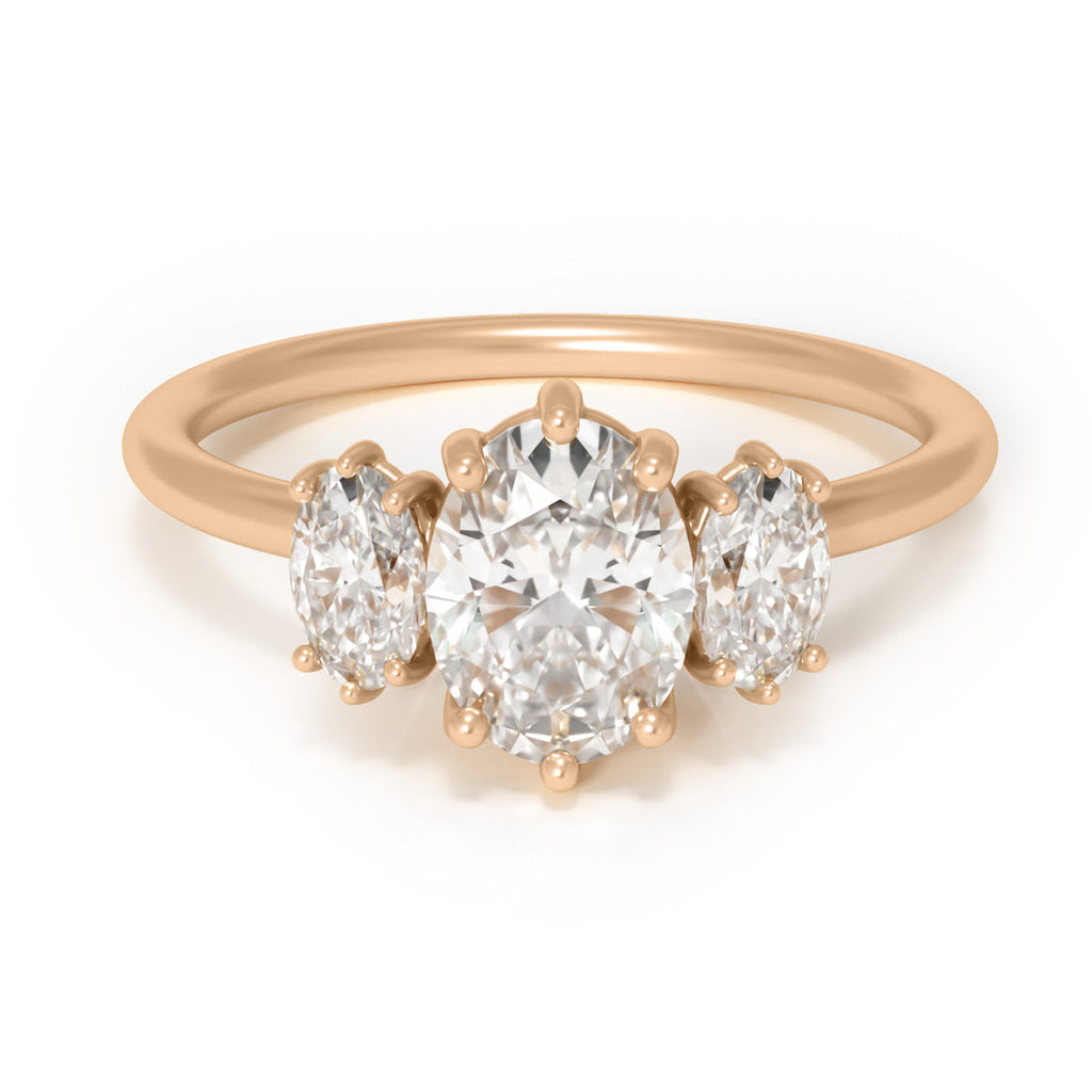 Three Stone Oval Lab Diamond Ethical Engagement Ring By Valley Rose