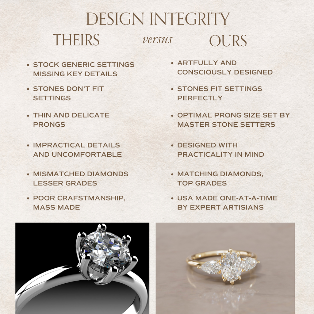 Three Stone Oval Lab Diamond Ethical Engagement Ring with Side Pear Diamonds By Valley Rose