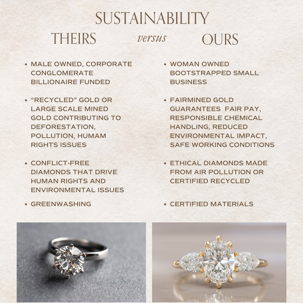 Three Stone Oval Lab Diamond Ethical Engagement Ring with Side Pear Diamonds By Valley Rose