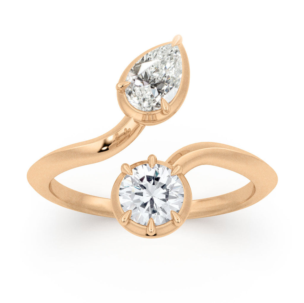 Tot et Moi Bypass Ring with Round and Pear Shape Diamonds By Valley Rose