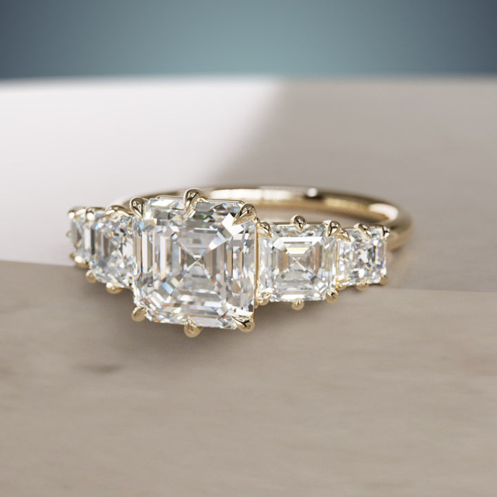 Unique Asscher Cut Diamond Engagement Ring Three Stone By Valley Rose