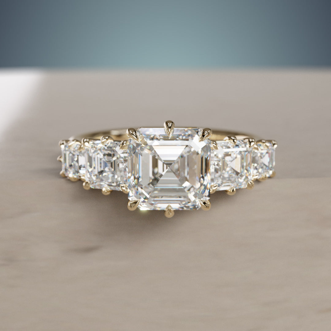 Unique Asscher Cut Diamond Engagement Ring Three Stone By Valley Rose