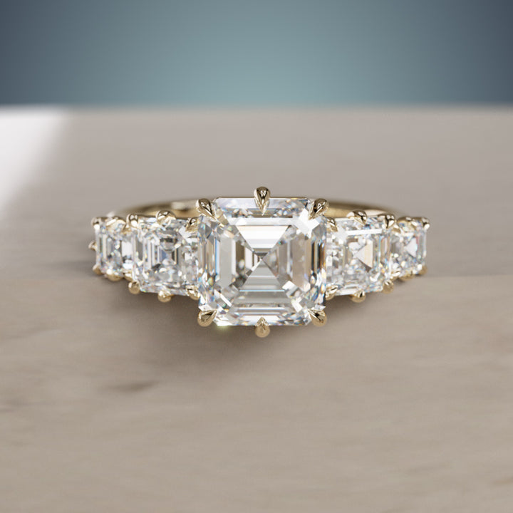 Unique Asscher Cut Diamond Engagement Ring Three Stone By Valley Rose