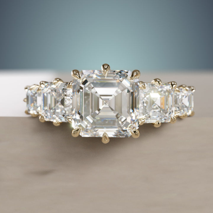 Unique Asscher Cut Diamond Engagement Ring Three Stone By Valley Rose