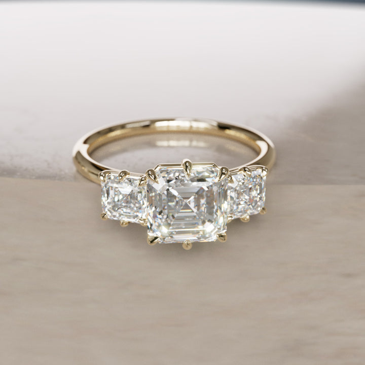 Unique Asscher Cut Diamond Engagement Ring Three Stone By Valley Rose